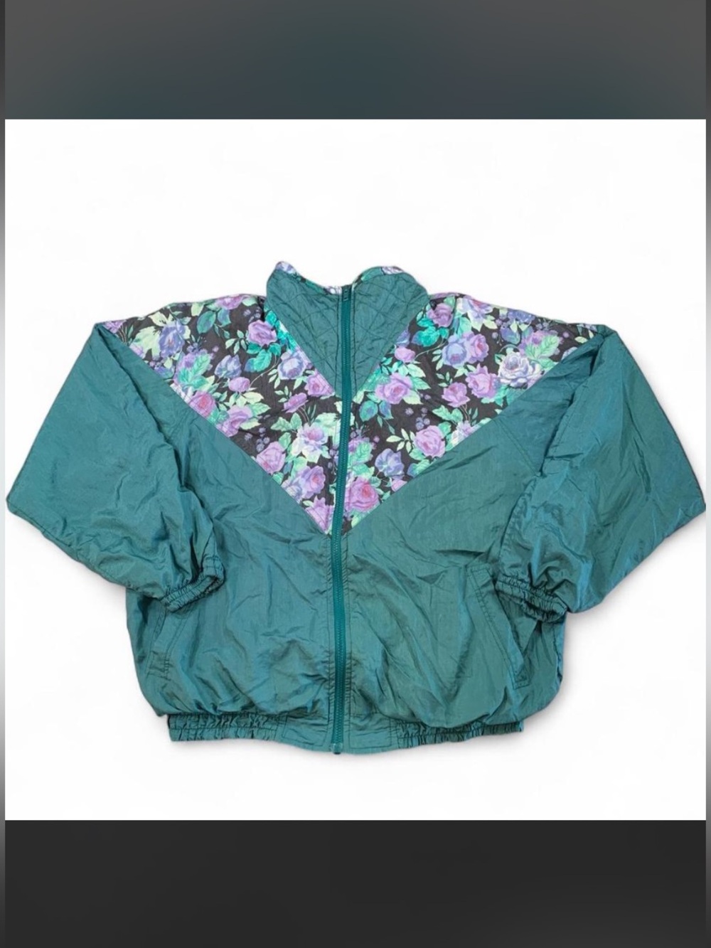 Vintage Lady Footlocker Windbreaker L Teal Purple Floral 80 90s Colourblock